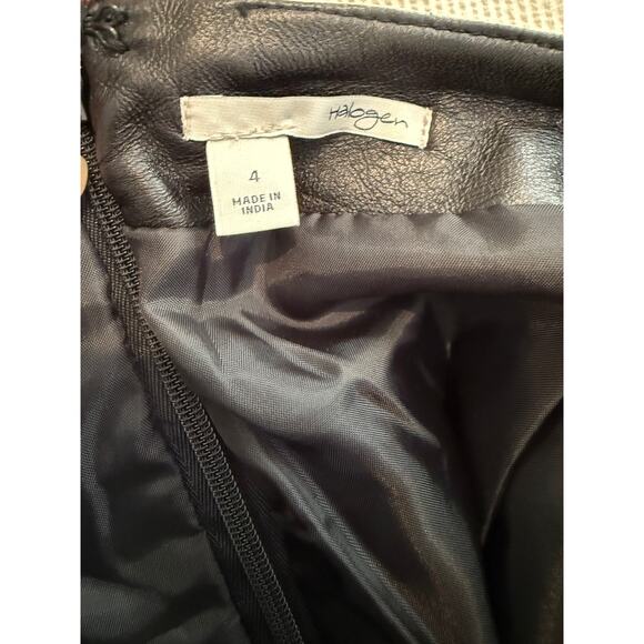 Halogen Nordstrom Two Tone Leather Faux Wrap Mini Skirt Black Tan 4 - Picture 5 of 6